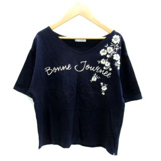 ウィルセレクション(WILLSELECTION)のウィルセレクション Tシャツ カットソー 半袖 Vネック 刺繍 花柄 M 紺(Tシャツ(半袖/袖なし))