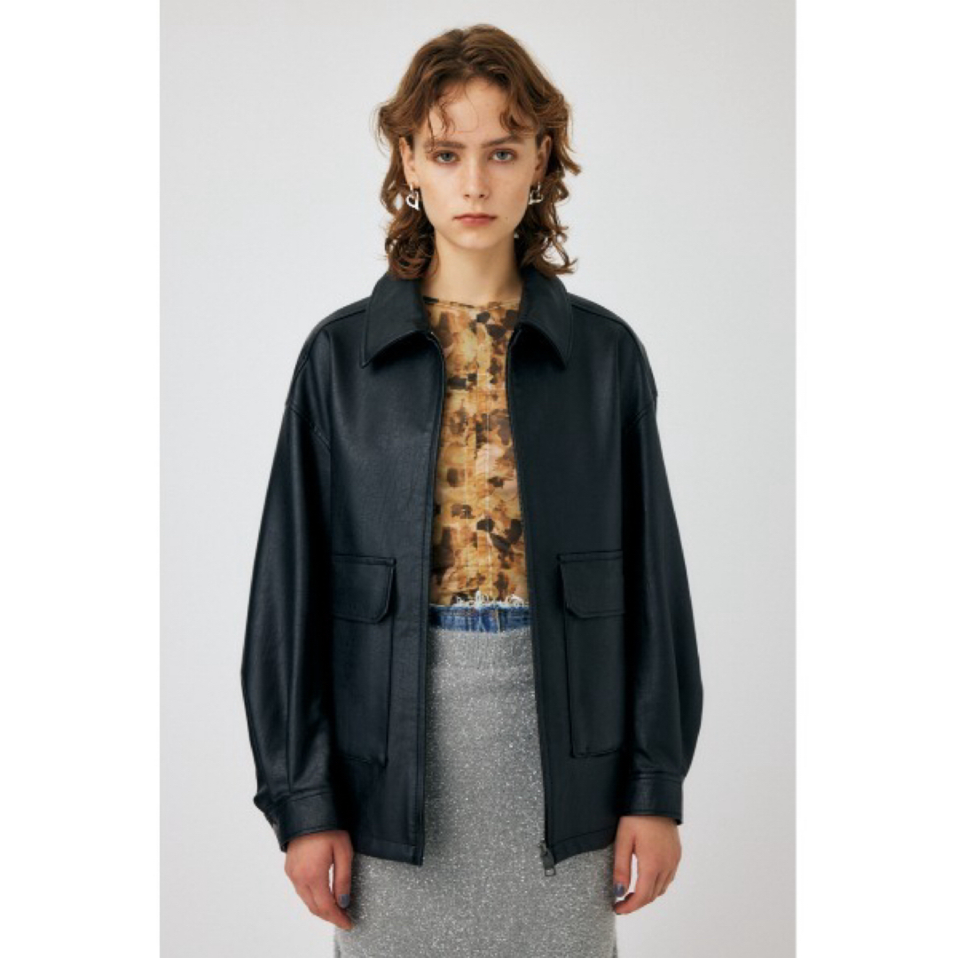 ライダースジャケット【美品】MOUSSY F／LEATHER BIG ジャケット　ブラック　完売品