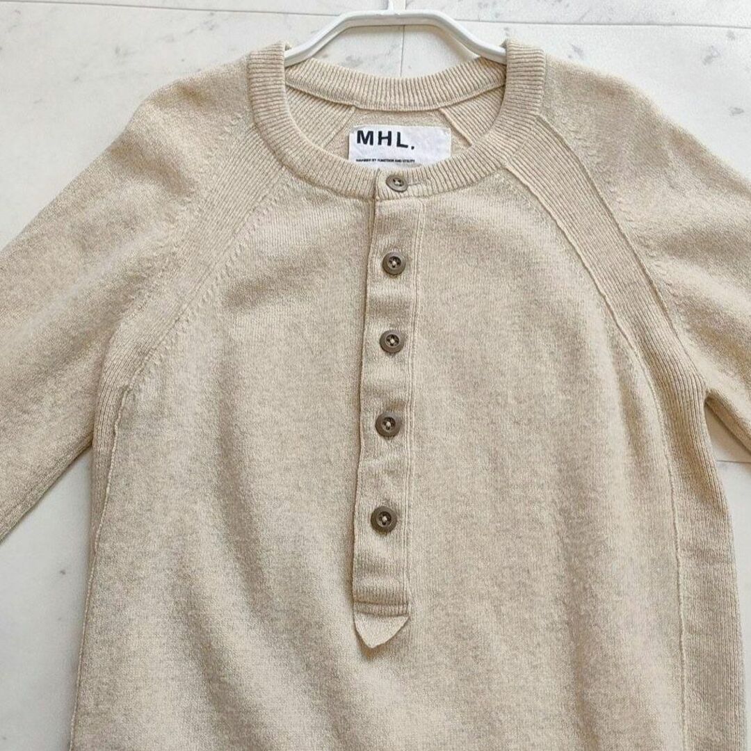マーガレットハウエル MHL. ウールヘンリーネックニット ベージュ