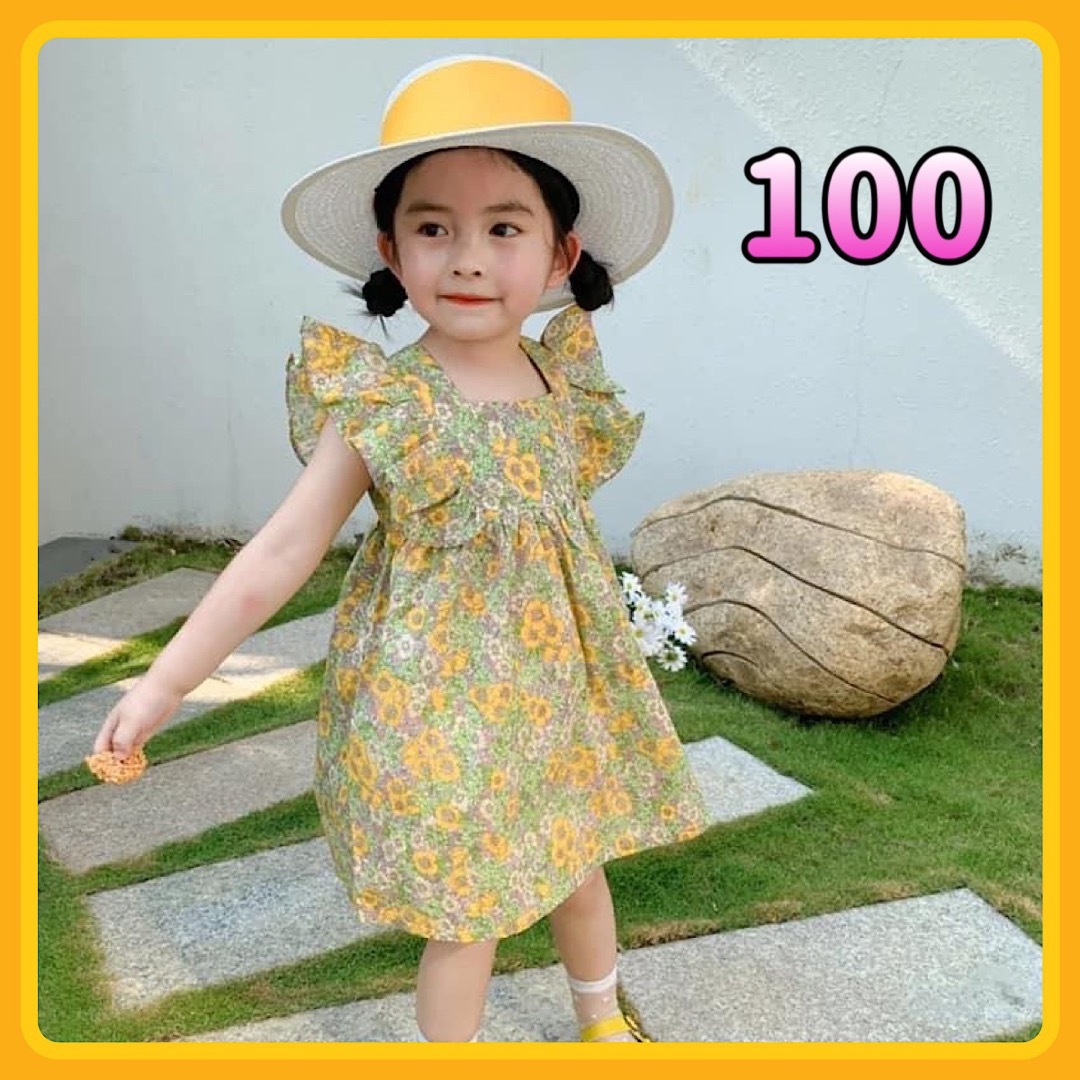 小花柄 フリル ワンピース 100 ワンピ 花柄 女の子 子供服 キッズ/ベビー/マタニティのキッズ服女の子用(90cm~)(ワンピース)の商品写真