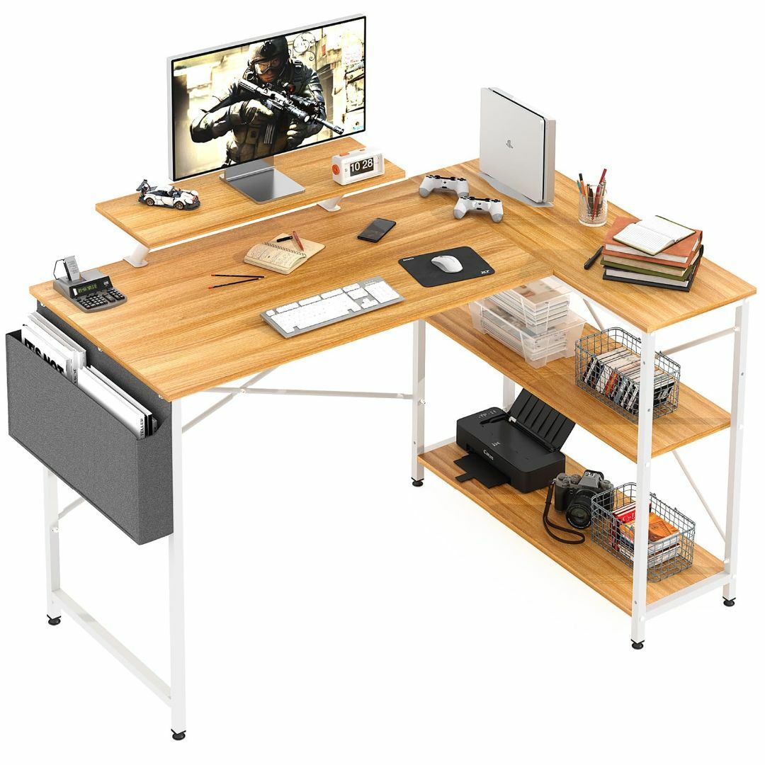 オフィス家具【色: Brown】DEILALY 2段式 パソコンデスク 机 本棚付きデスク