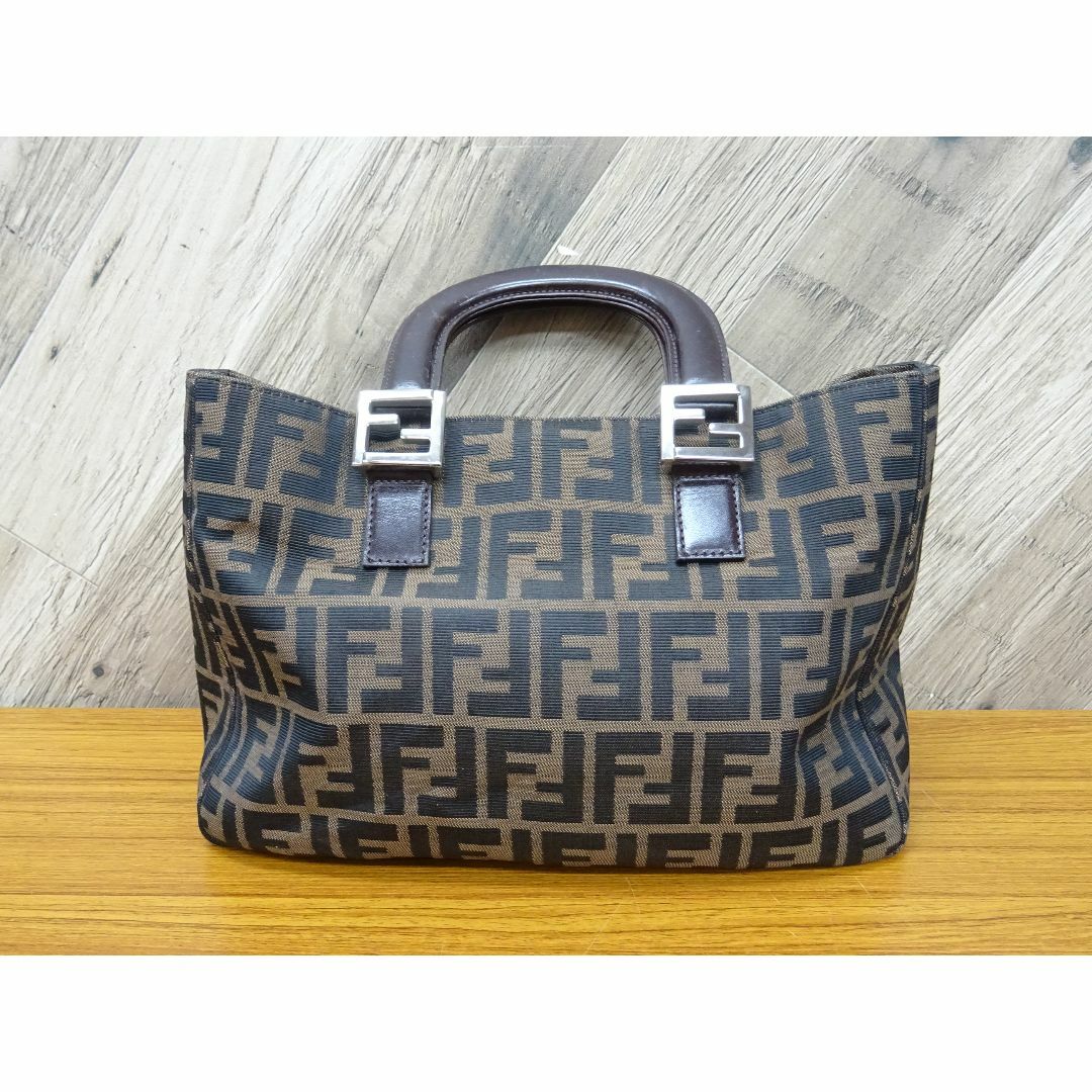 約20㎝幅K天003/ FENDI ズッカ キャンバス レザー ハンドバッグ