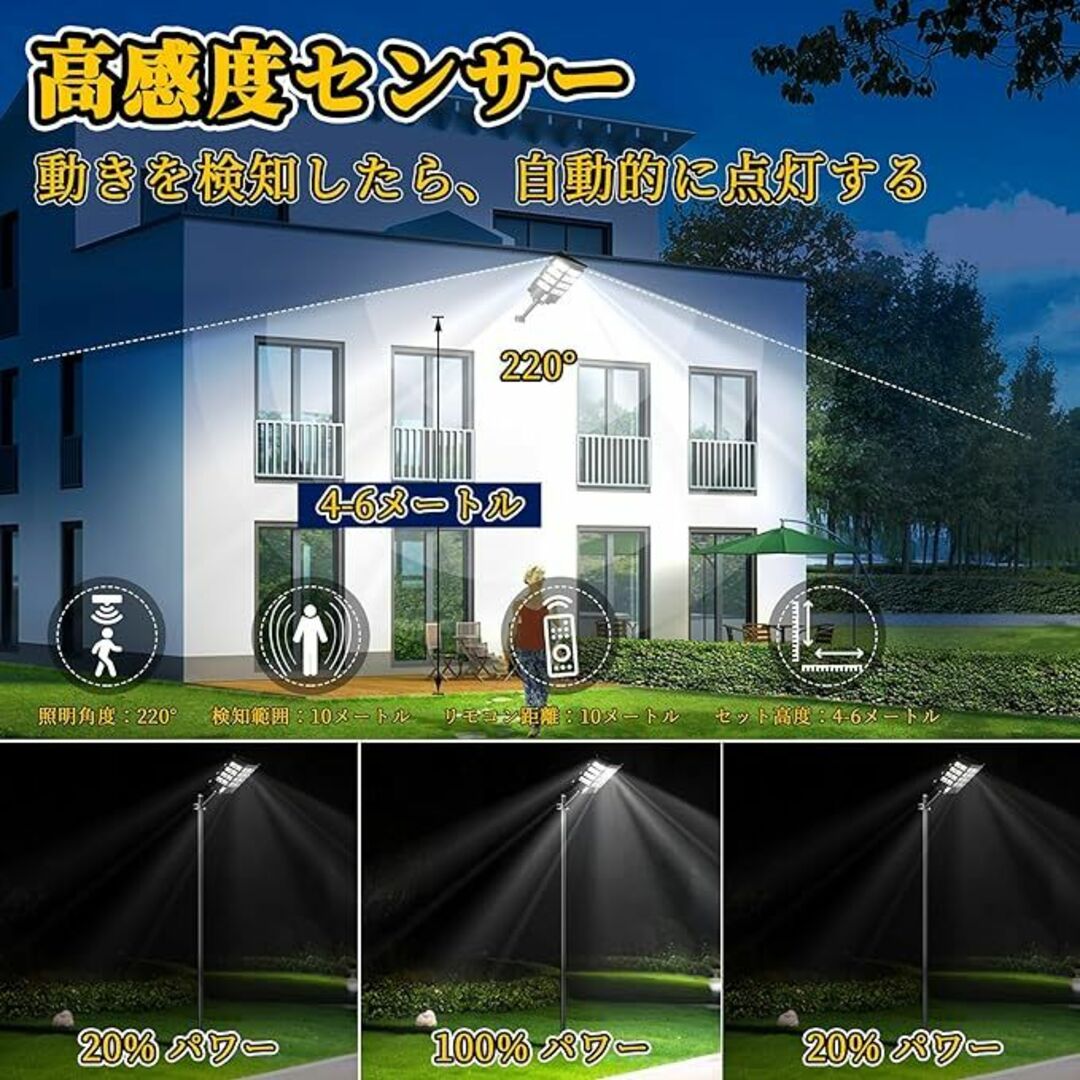 ソーラー外灯 屋外 明るい 強力 家庭用 外灯照明 LED センサーライト 人感 街路灯 ソーラー照明 - 2