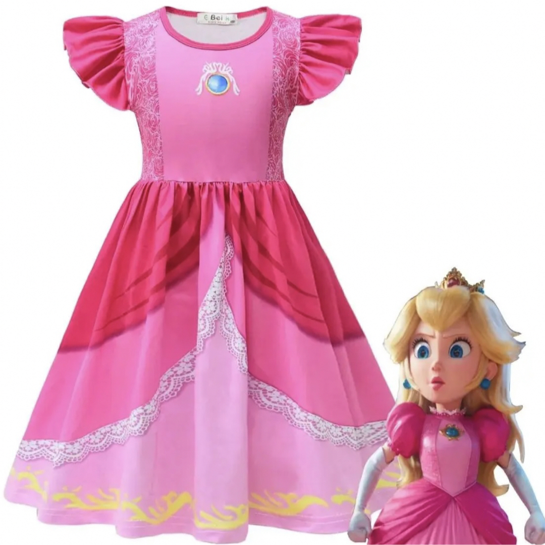 130 ピーチ姫 ワンピース USJ ドレス プリンセス コスプレ ハロウィン キッズ/ベビー/マタニティのキッズ服女の子用(90cm~)(ワンピース)の商品写真