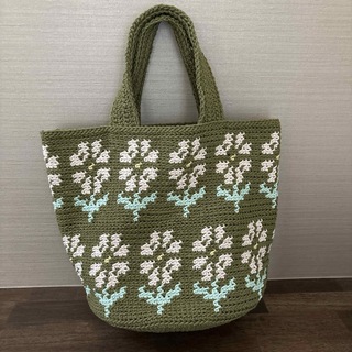ハンドメイド　かぎ編み　お花のハンドバッグ　⑨(バッグ)