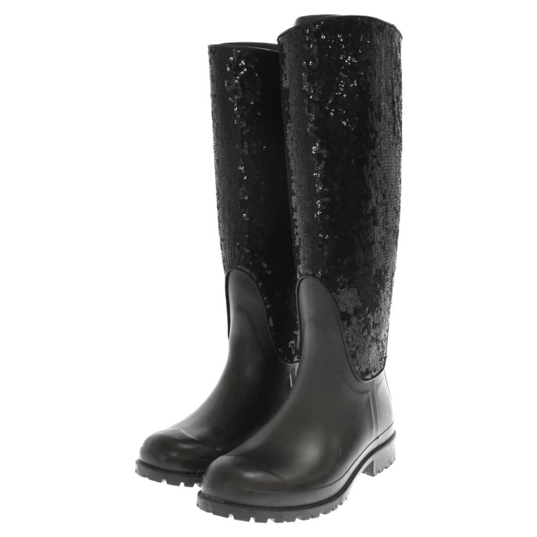 SAINT LAURENT PARIS サンローランパリ Festival 25 black rubber boots スパンコール付き ラバー ロング レインブーツ レディース ブラック M1427328 2