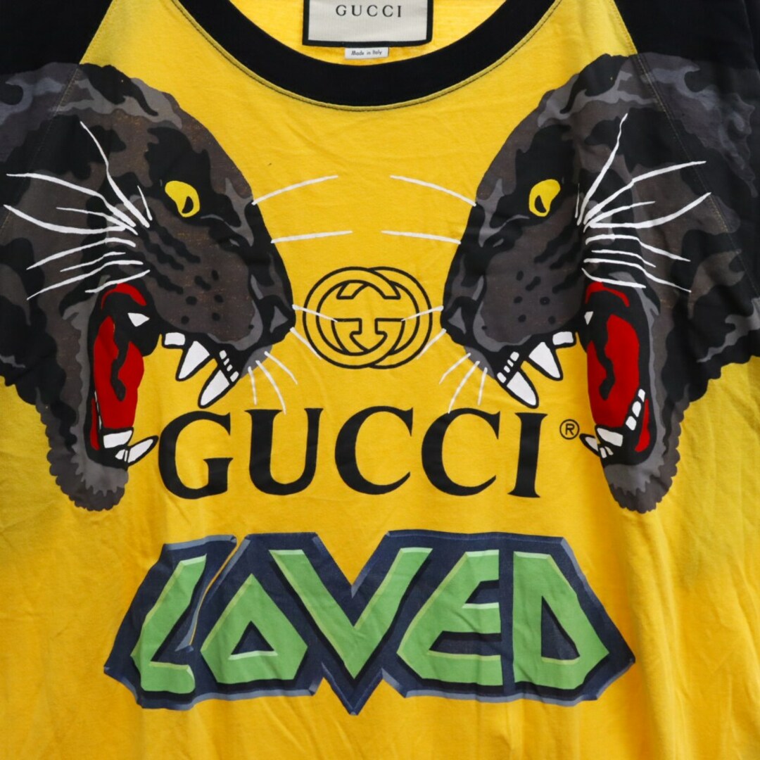 GUCCI グッチ 19SS 549099 ロゴタイガープリント半袖Tシャツ イエロー-