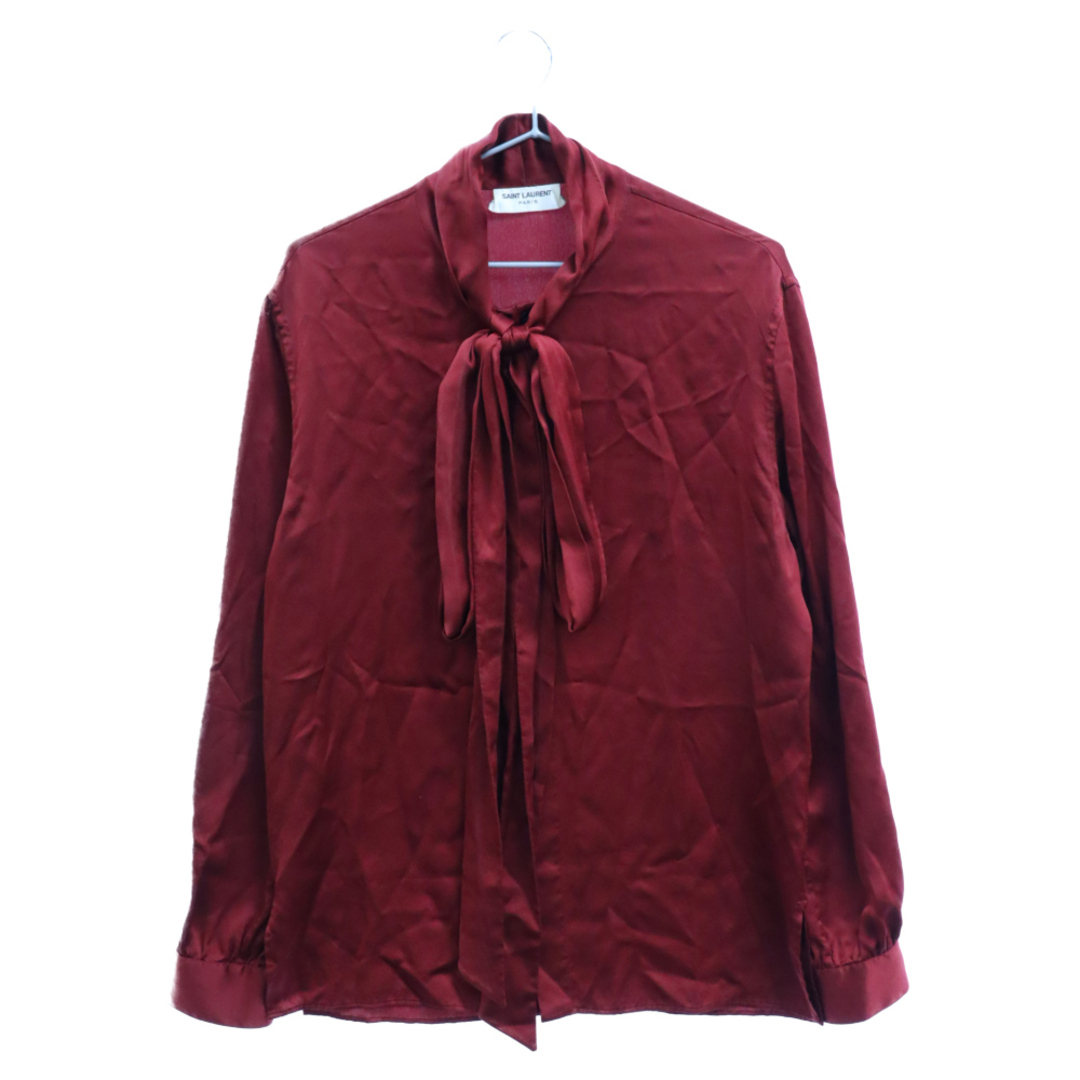 SAINT LAURENT PARIS サンローランパリ Silk Crepe Be Chine Pussy-Bow Blouse シルククレープデシンボウタイ長袖シャツ レッド 630996 Y2B43