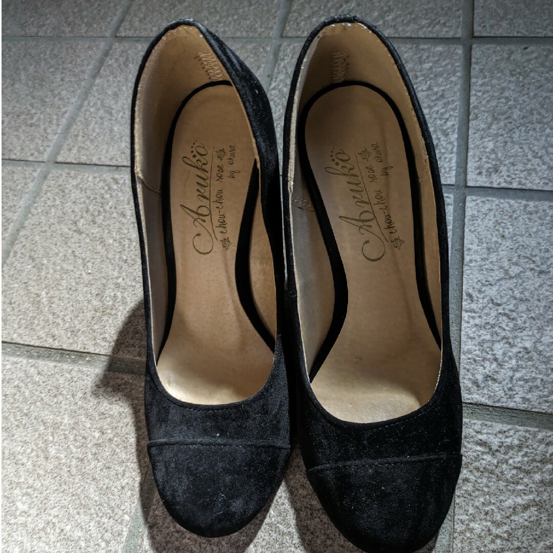 ウェッジソール　黒　ベロア レディースの靴/シューズ(ハイヒール/パンプス)の商品写真