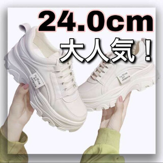 【大人気！】ダッドスニーカー 厚底シューズ 韓国 ホワイト 24.0cm