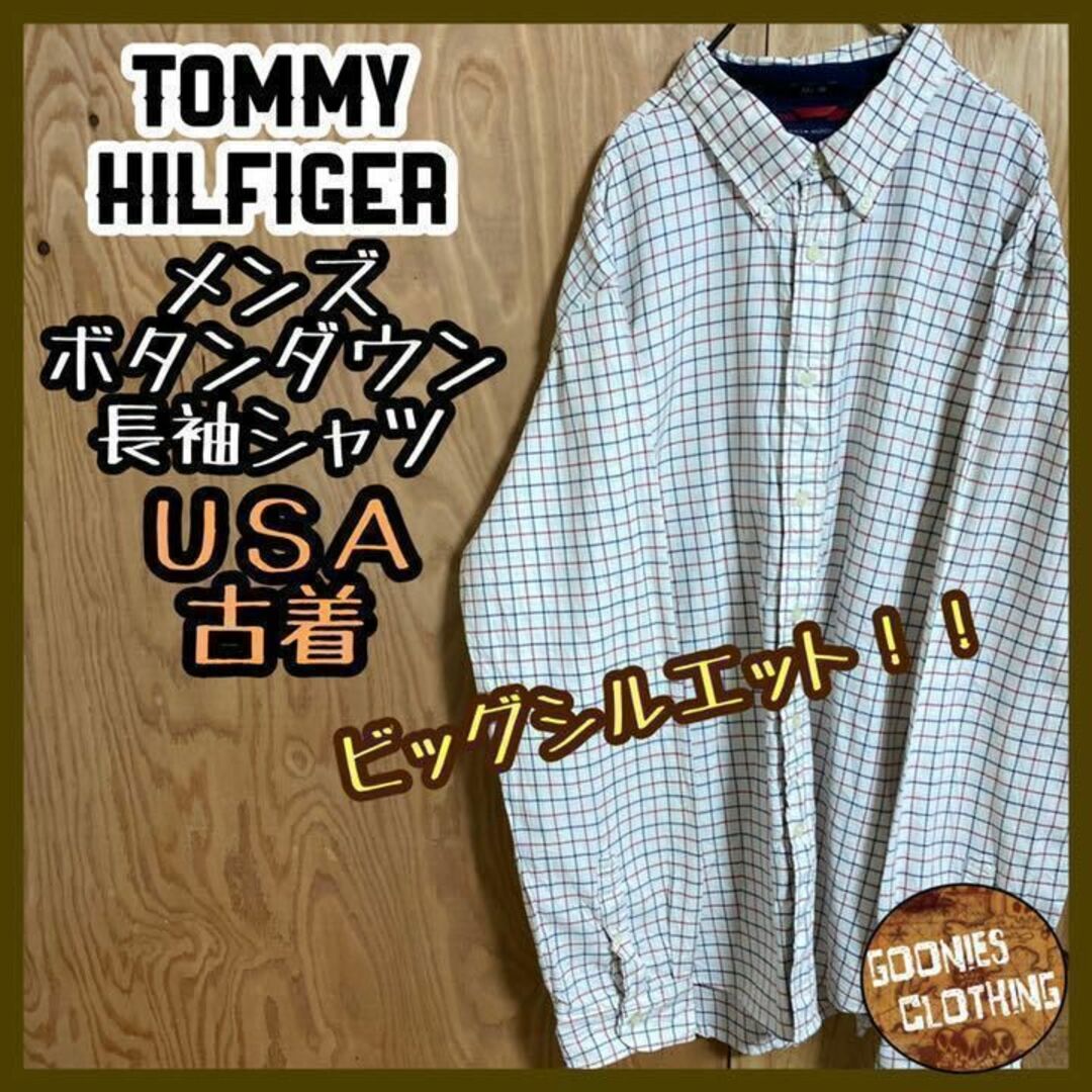 トミーヒルフィガー USA 90s ボタンダウン グレー 長袖 シャツ ロゴ