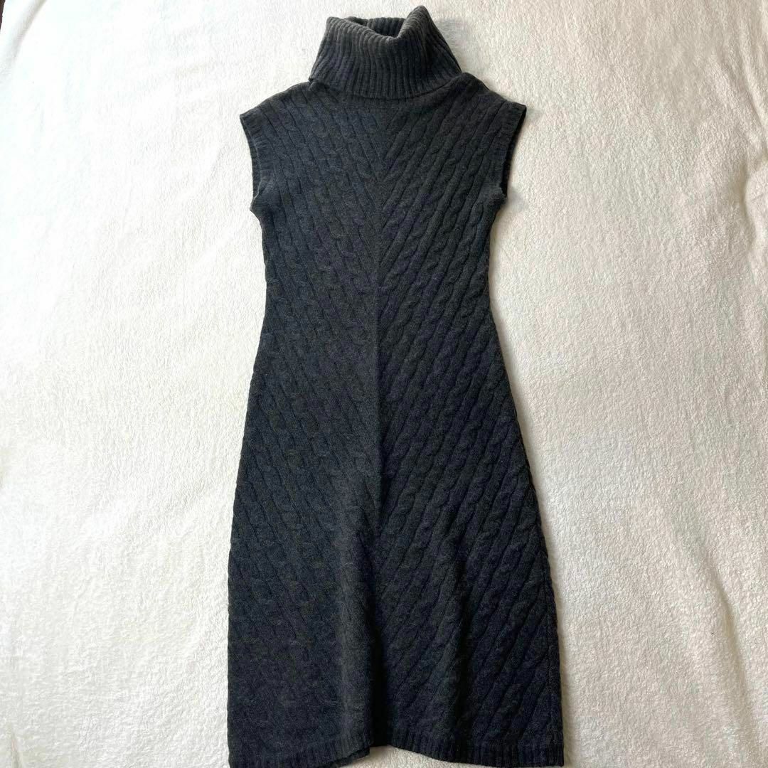 美品 ラルフローレン カシミヤ100% ケーブルニット ワンピース グレー