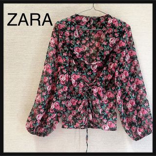 ザラ(ZARA)の新品 ZARA ザラ 花柄  ローズ　ブラウス トップス　シアー　シフォン(シャツ/ブラウス(長袖/七分))