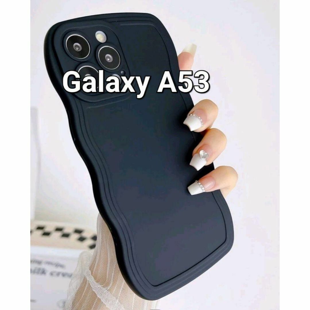 日本全国 送料無料 GalaxyA53ケース なみなみ 黒 ウェーブ リール