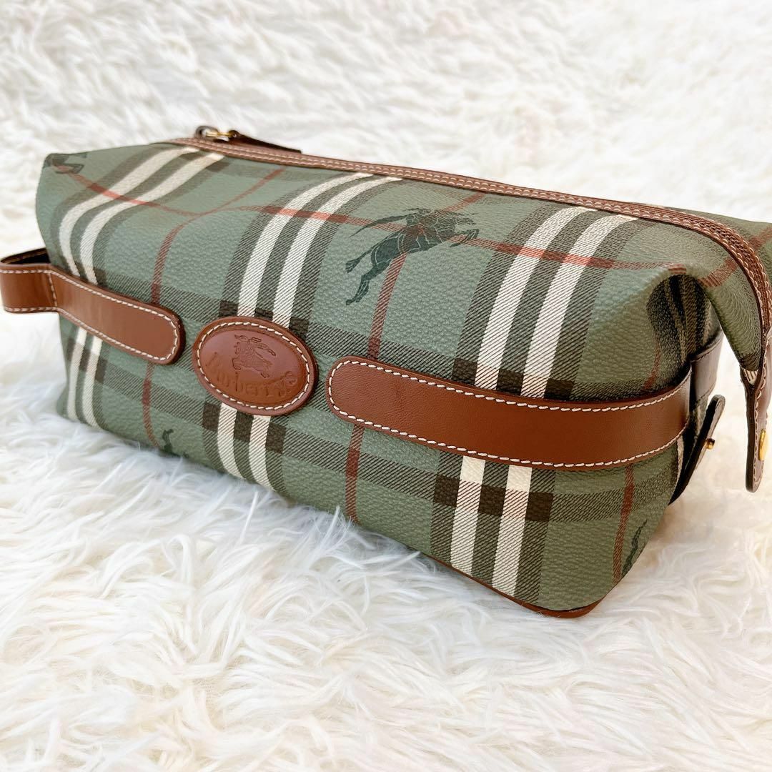 希少 バーバリー BURBERRY ビジネスバッググリーンノバチェックレザー-