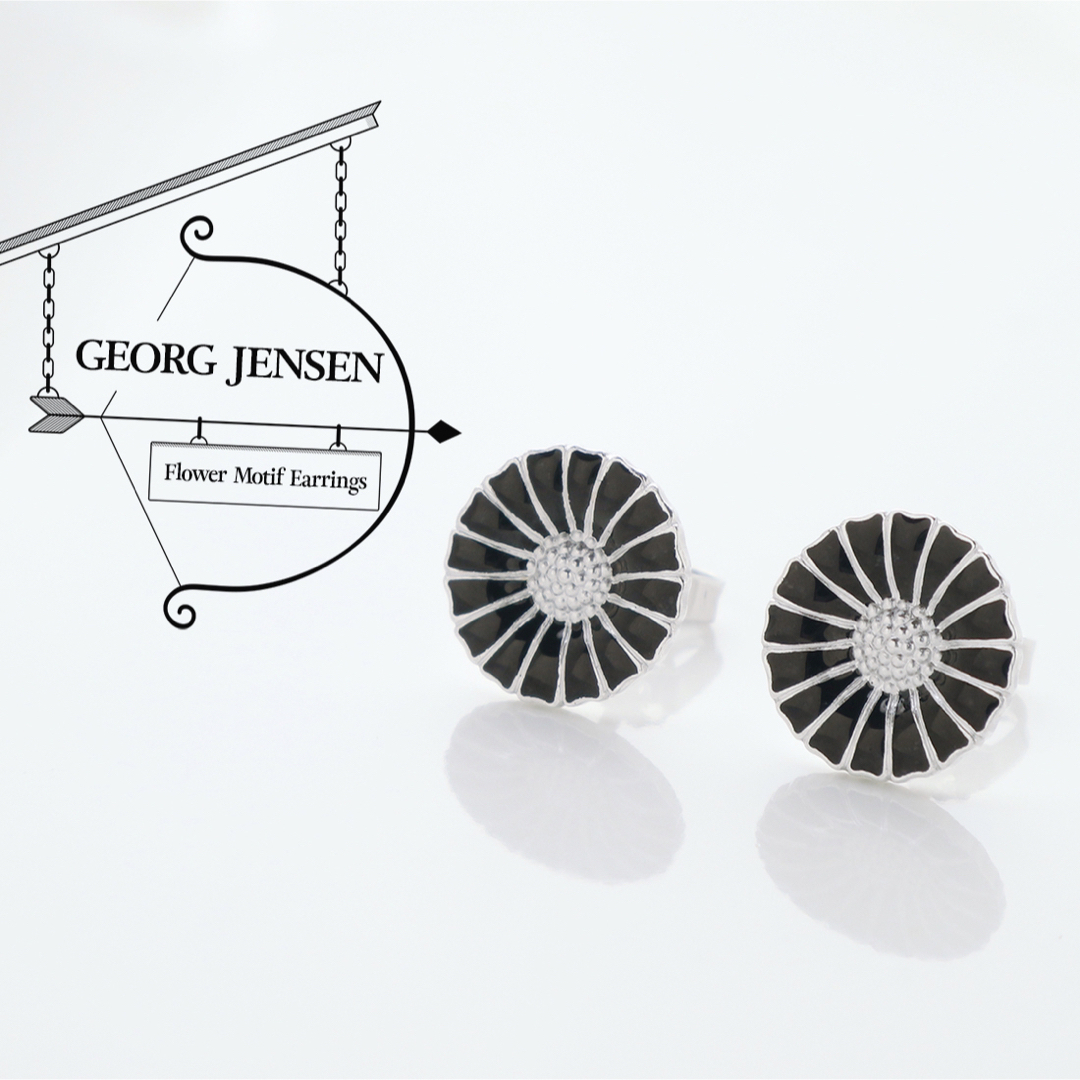 Georg Jensen(ジョージジェンセン)のジョージ ジェンセン 美品 ブラック シルバー フラワー 925 ピアス レディースのアクセサリー(ピアス)の商品写真