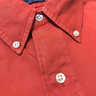 【ラルフローレン】ワンポイント刺繍ロゴチノボタンダウンシャツ 90s オレンジ