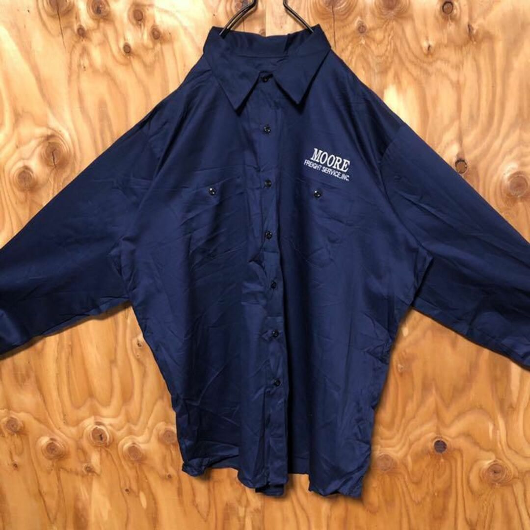 USA 90s ワークシャツ 企業ロゴ ネイビー 長袖 単色 レッドキャップ
