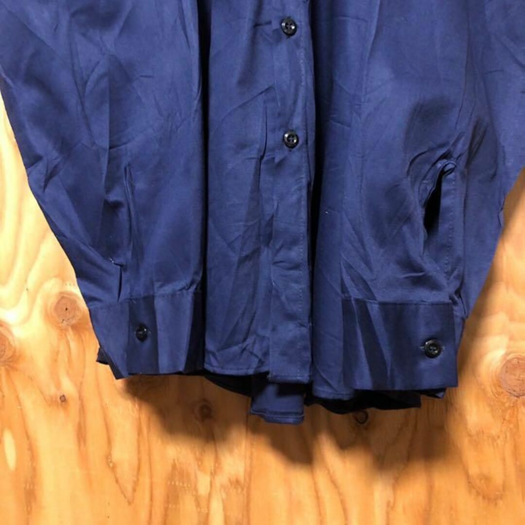 USA 90s ワークシャツ 企業ロゴ ネイビー 長袖 単色 レッドキャップ