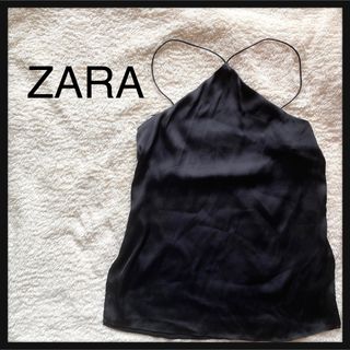 ザラ(ZARA)の新品 ZARA ザラ サテントップス　ホルターネック　ブラック(キャミソール)