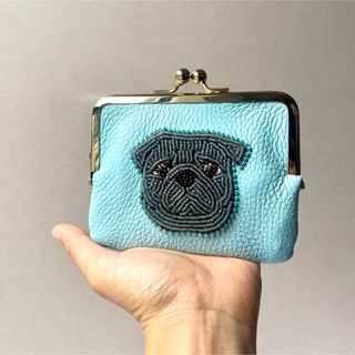 【ビーズ刺繍】パグのがま口財布　ブラック(コインケース)