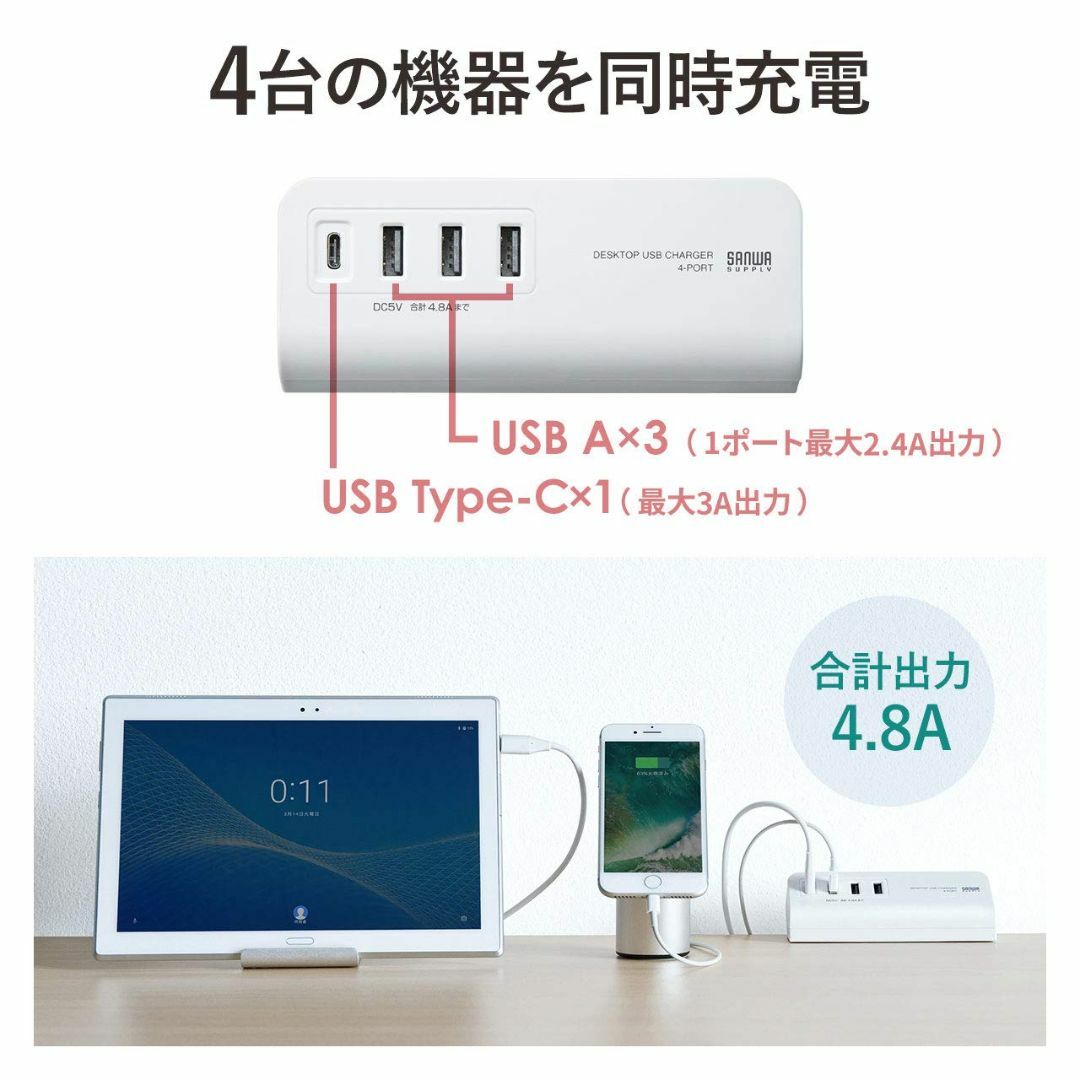 【色: ブラック】サンワサプライ USB充電器 コンセント(Type-C×1ポー 1