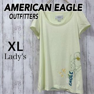 アメリカンイーグル(American Eagle)のアメリカンイーグル 刺繍ロゴ 花 黄色 イエロー 半袖Tシャツ レディース 古着(Tシャツ(半袖/袖なし))