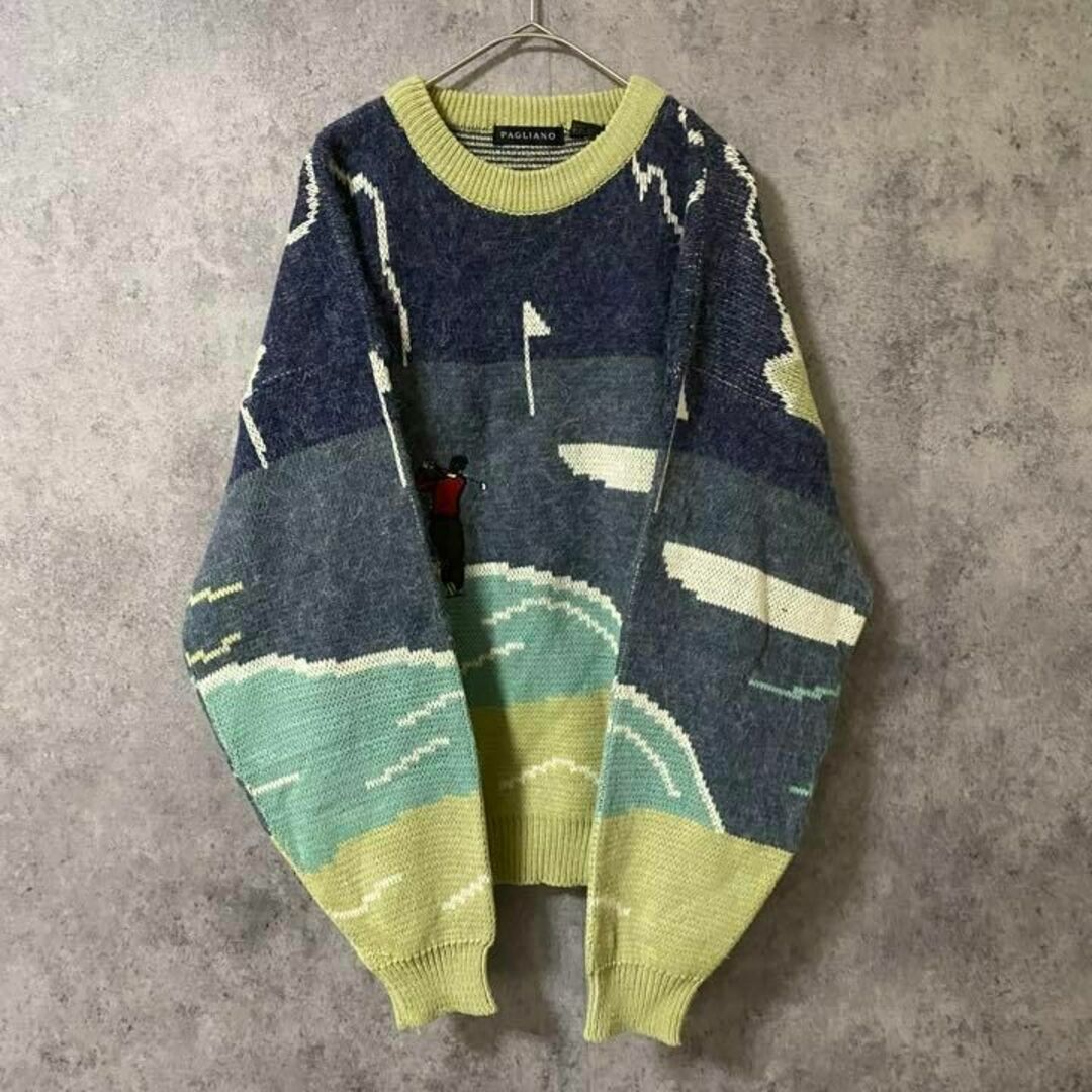 90s vintage 柄ニット　セーター　メンズ　XL 　個性派　M2