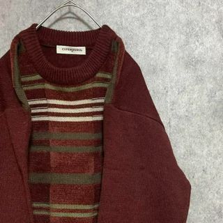 90S vintage 柄ニット メンズ M 古着 個性派 ボーダー 菅田将暉の通販