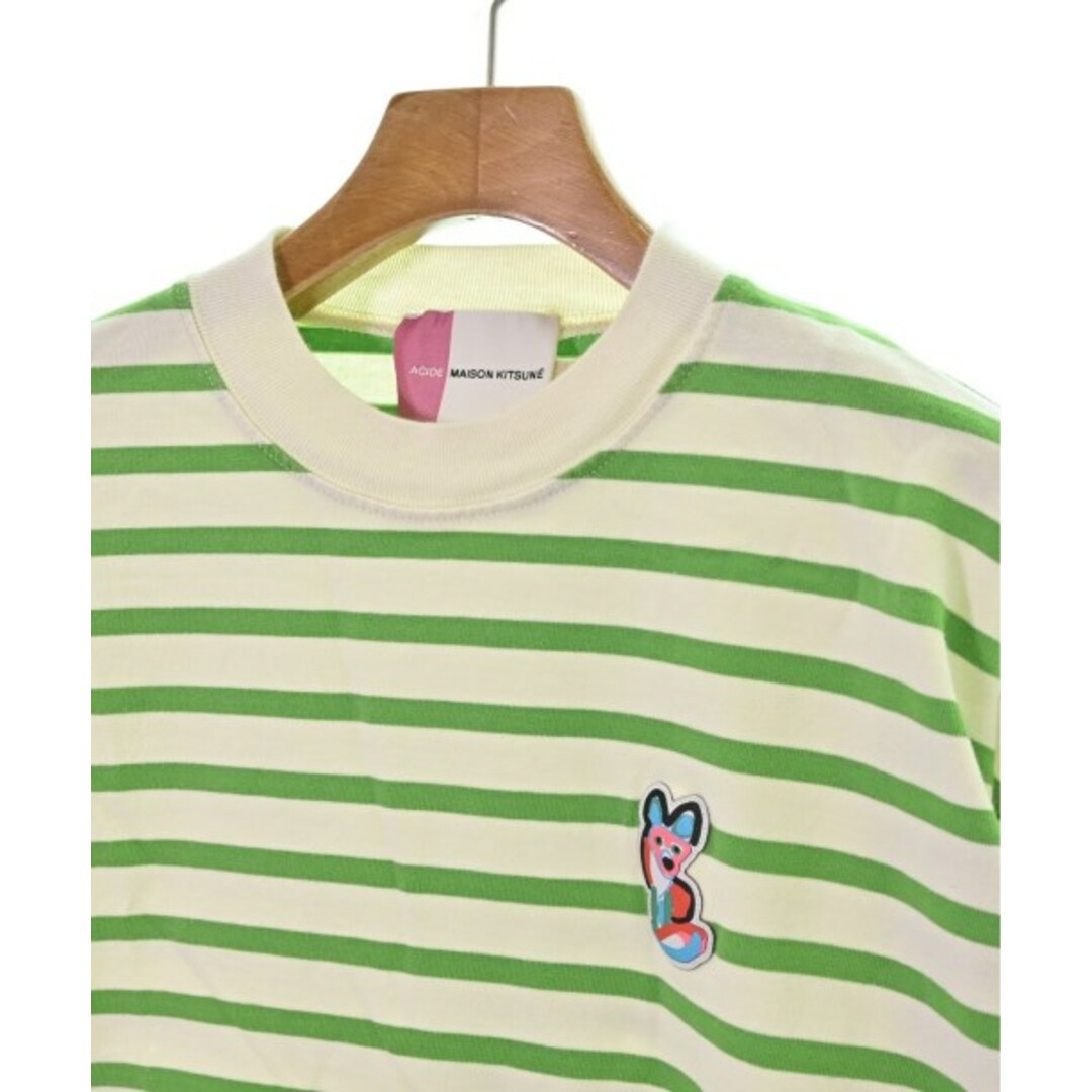 MAISON KITSUNE Tシャツ・カットソー L 白x緑(ボーダー)