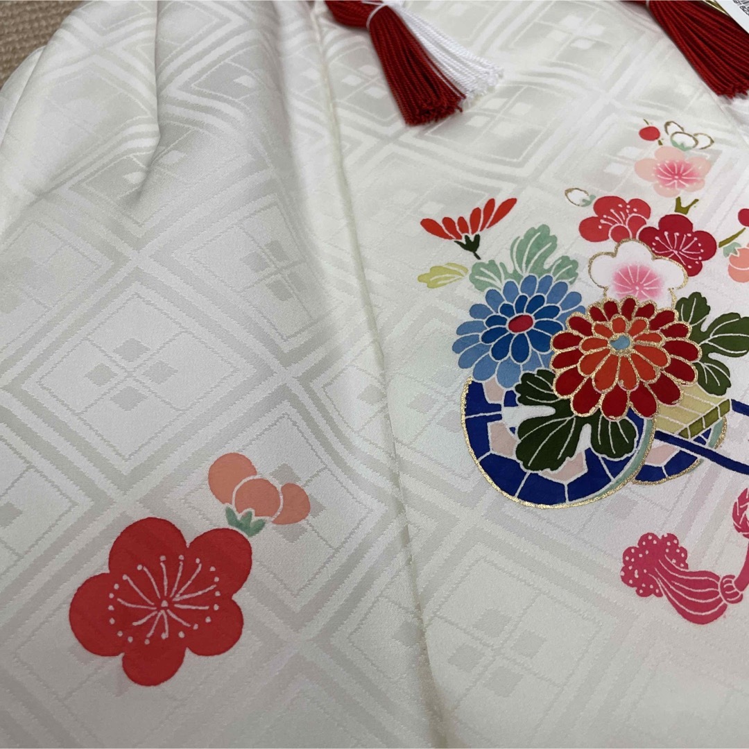 新品 日本製 正絹 被布 ヒフ 手描き 友禅 七五三 三歳お祝い着 白地 和装