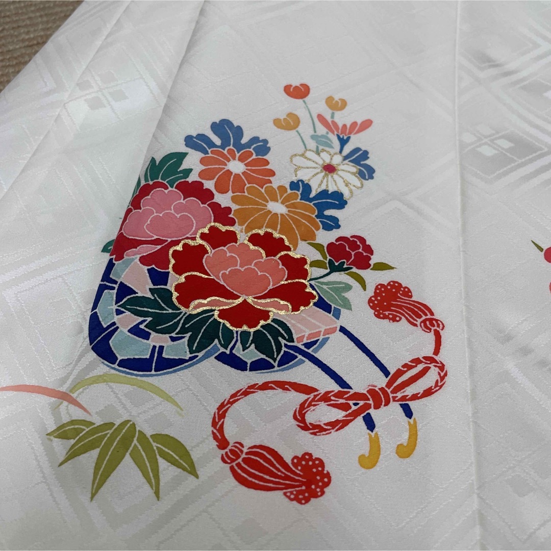新品 日本製 正絹 被布 ヒフ 手描き 友禅 七五三 三歳お祝い着 白地 和装