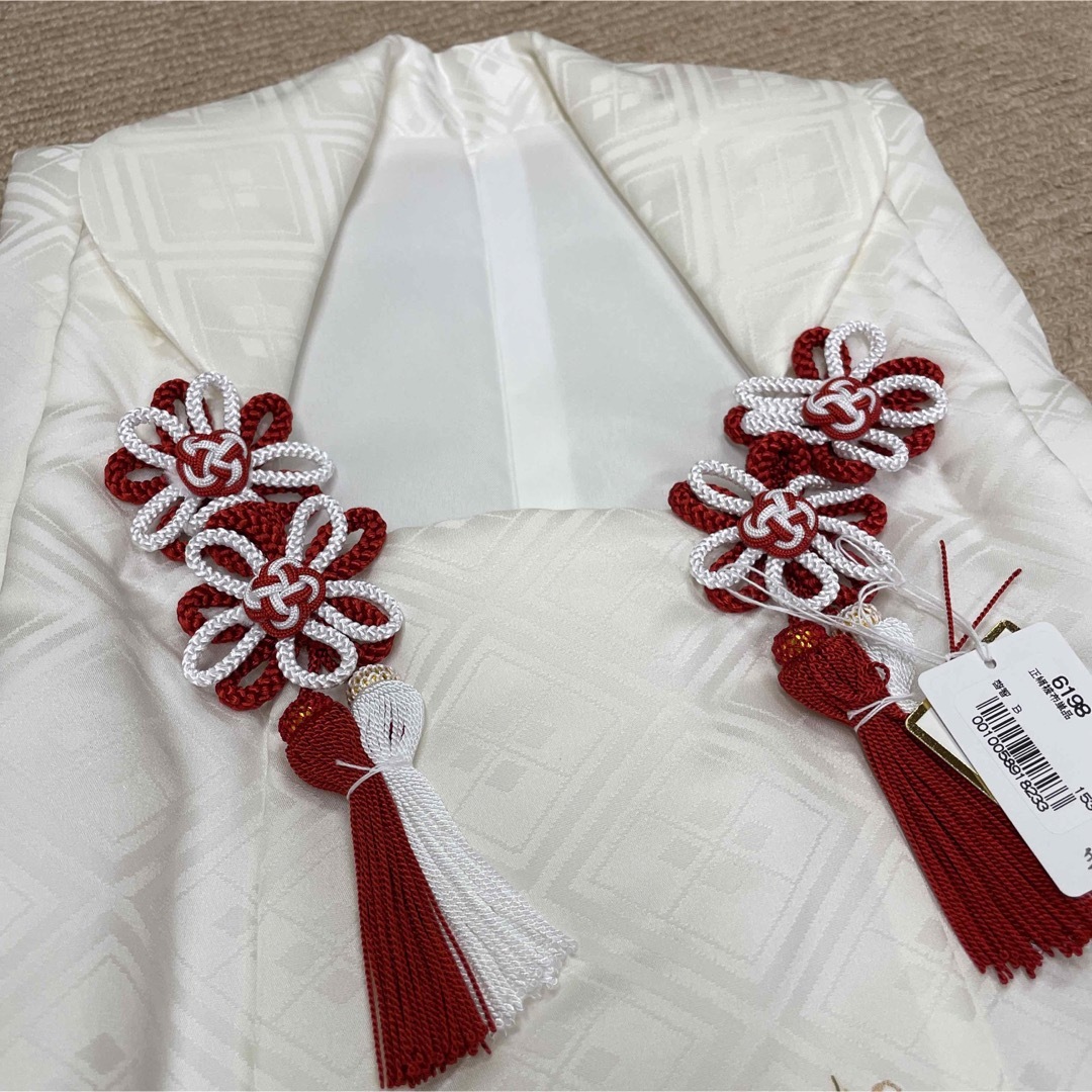 新品 日本製 正絹 被布 ヒフ 手描き 友禅 七五三 三歳お祝い着 白地 和装-
