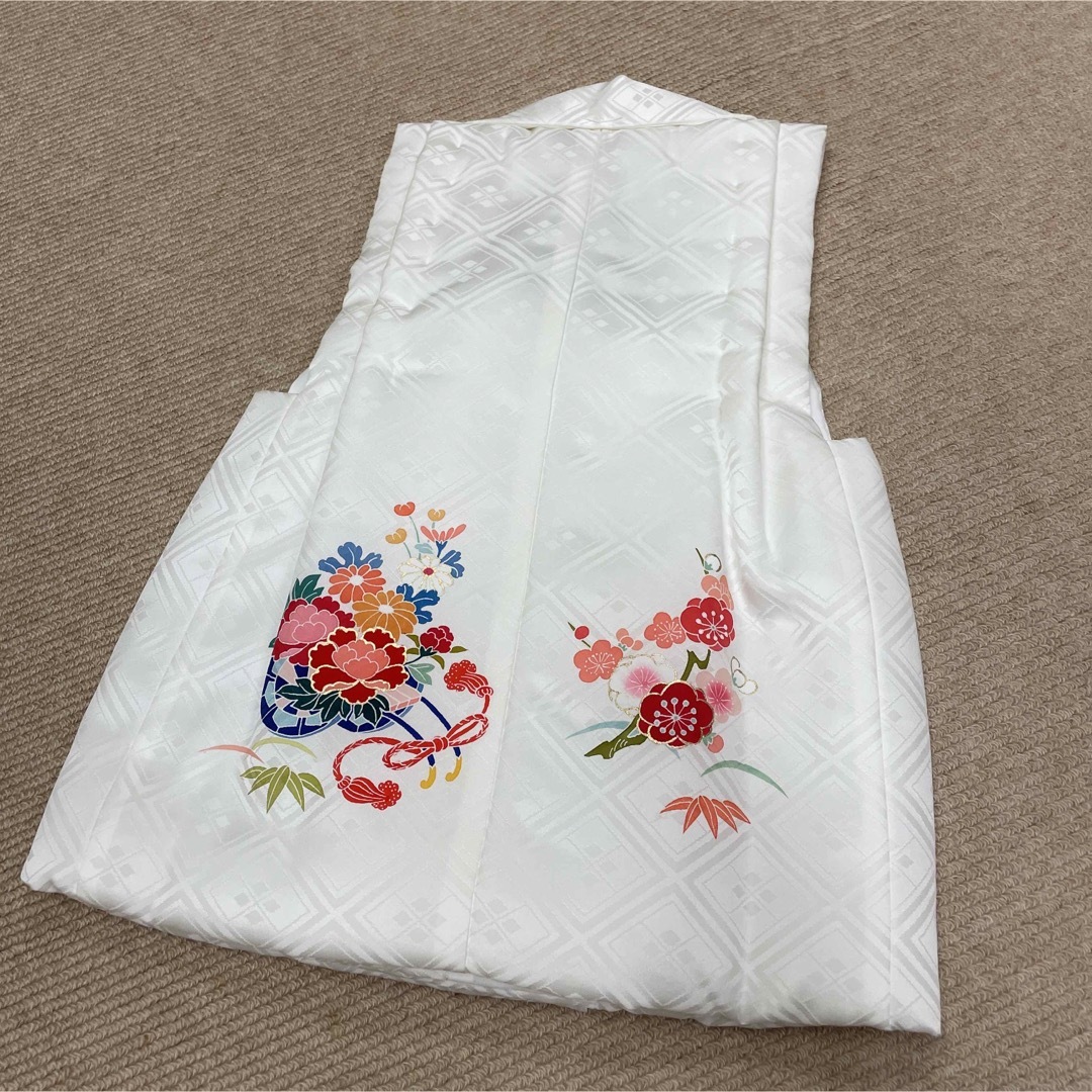 新品 日本製 正絹 被布 ヒフ 手描き 友禅 七五三 三歳お祝い着 白地 和装