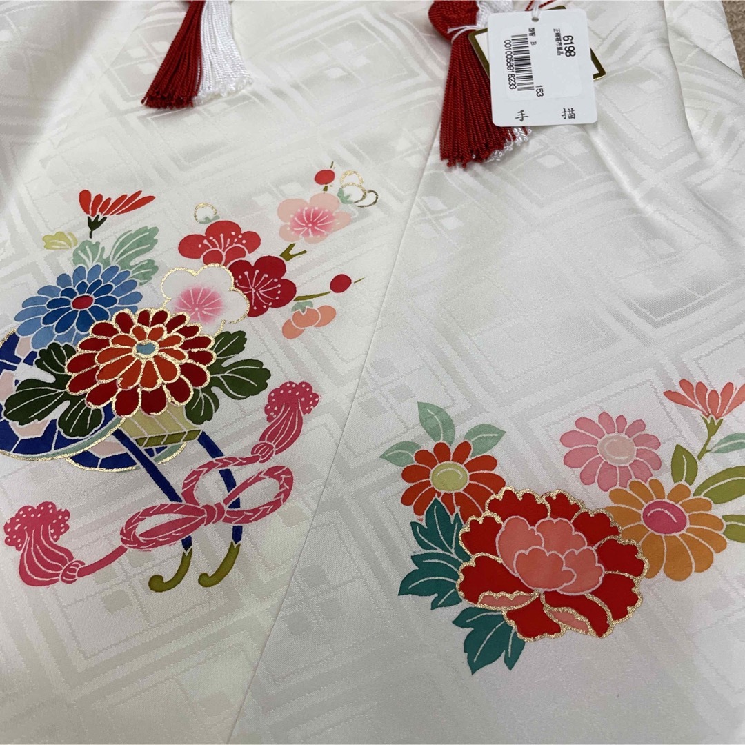 新品 日本製 正絹 被布 ヒフ 手描き 友禅 七五三 三歳お祝い着 白地 和装