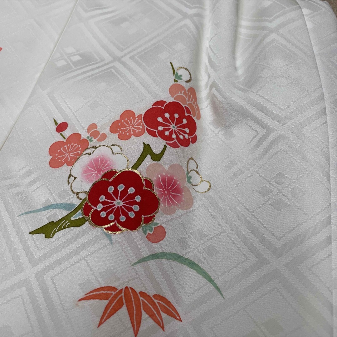 新品 日本製 正絹 被布 ヒフ 手描き 友禅 七五三 三歳お祝い着 白地 和装