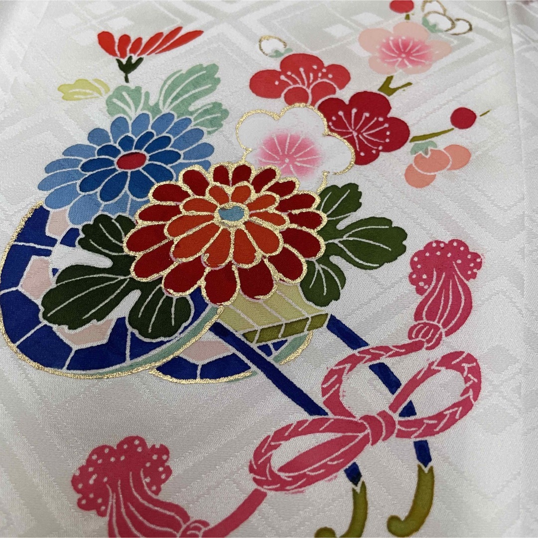 新品 日本製 正絹 被布 ヒフ 手描き 友禅 七五三 三歳お祝い着 白地 和装