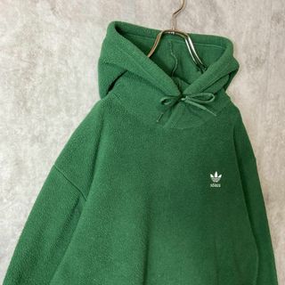 【人気グリーン】adidasフリースパーカー両面刺繍ロゴ緑ストリートXL