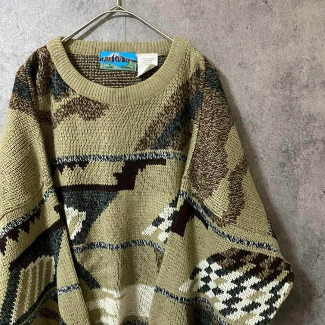 90s vintage 総柄ニット アクリル メンズL 個性派 奇抜