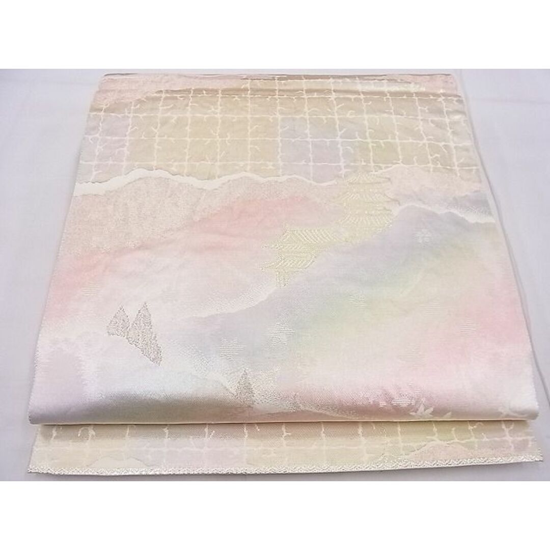 平和屋野田店■六通柄袋帯　風景文　金糸　逸品　n-je3059