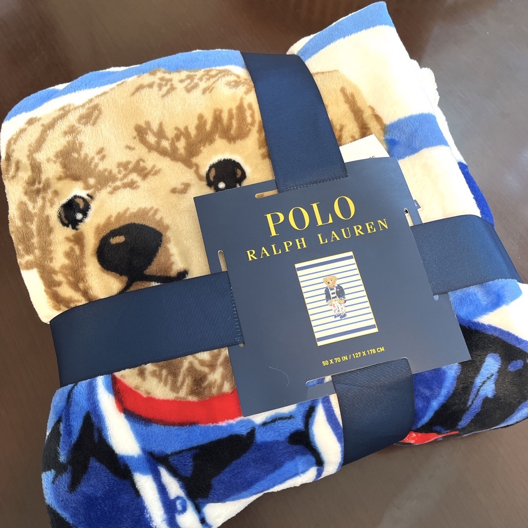 ポロ ラルフローレン ブランケット POLO bear ポロベア クマ 毛布白青-