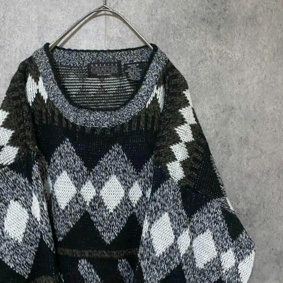 90s vintage 総柄ニット セーター メンズ M 個性派 Y1