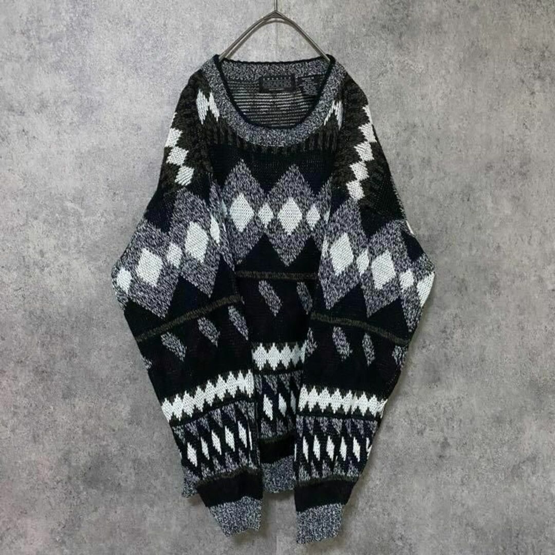 90s vintage 総柄ニット セーター メンズ M 個性派 Y1