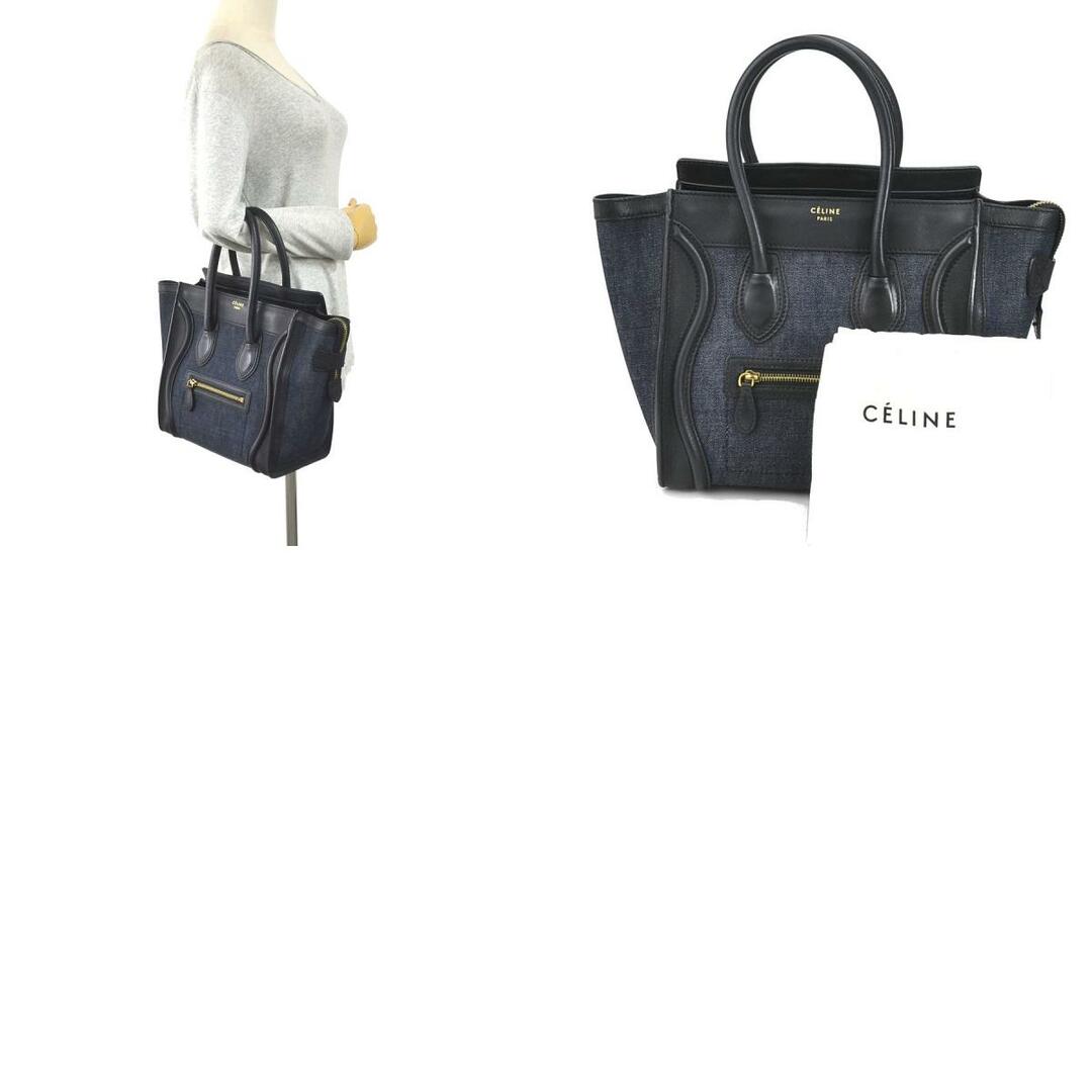 セリーヌ CELINE ハンドバッグ ラゲージ マイクロショッパー レザー/デニム ブラック×インディゴ レディース 送料無料 99708f