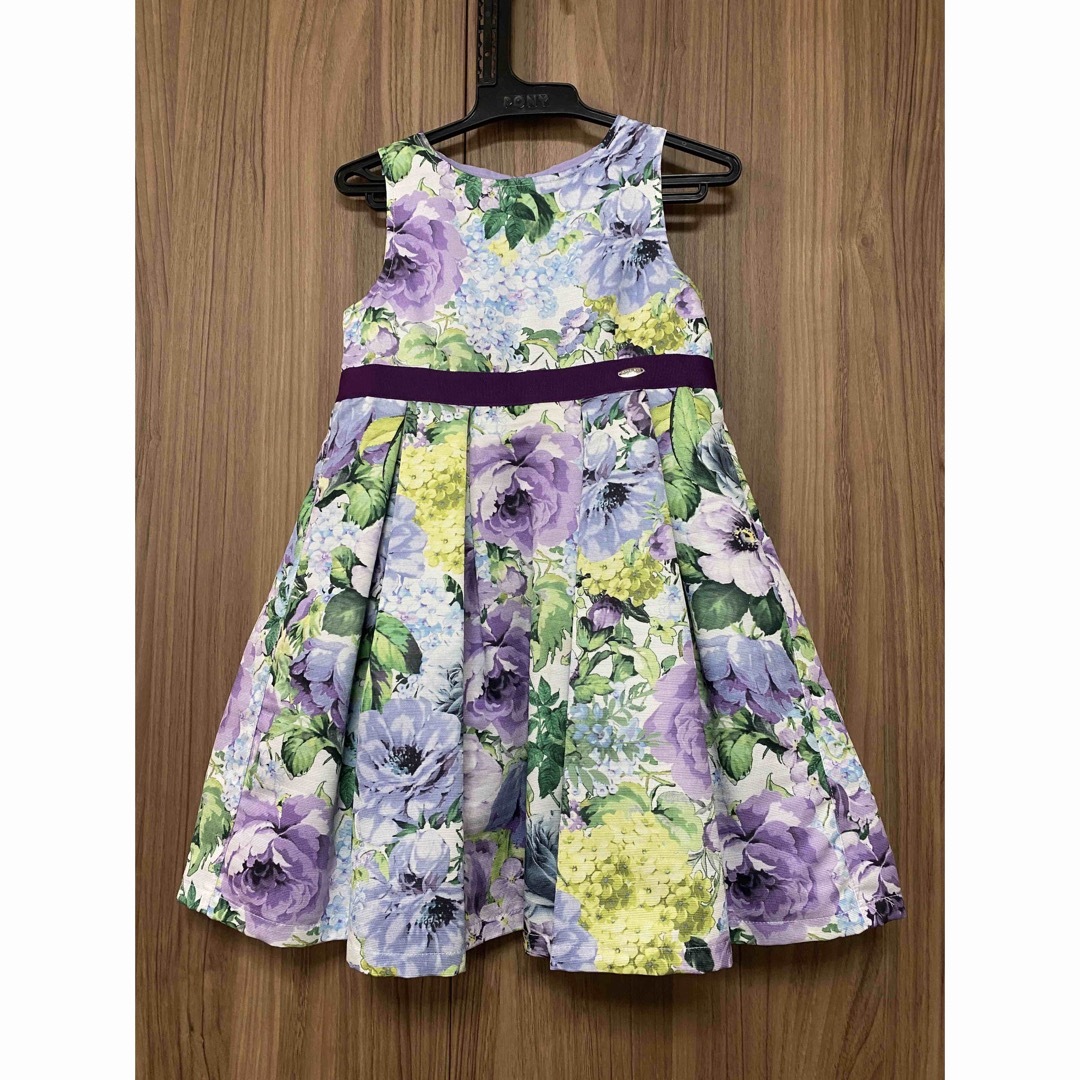 ANNA SUI mini(アナスイミニ)のアナスイミニ　ワンピース　花柄　パープル　S キッズ/ベビー/マタニティのキッズ服女の子用(90cm~)(ワンピース)の商品写真