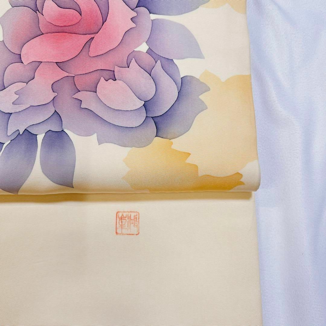 作家もの 薔薇模様 塩瀬の名古屋帯 着物 カジュアル