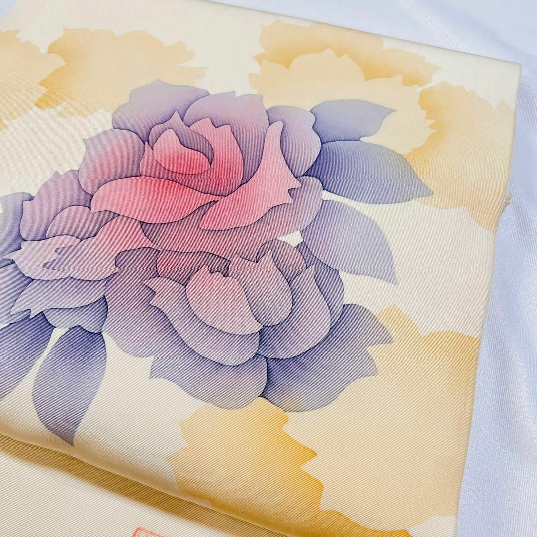作家もの 薔薇模様 塩瀬の名古屋帯 着物 カジュアル