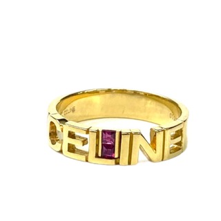 ヴィンテージ セリーヌ ルビー装飾ロゴカットアウトK18YGリング 指輪