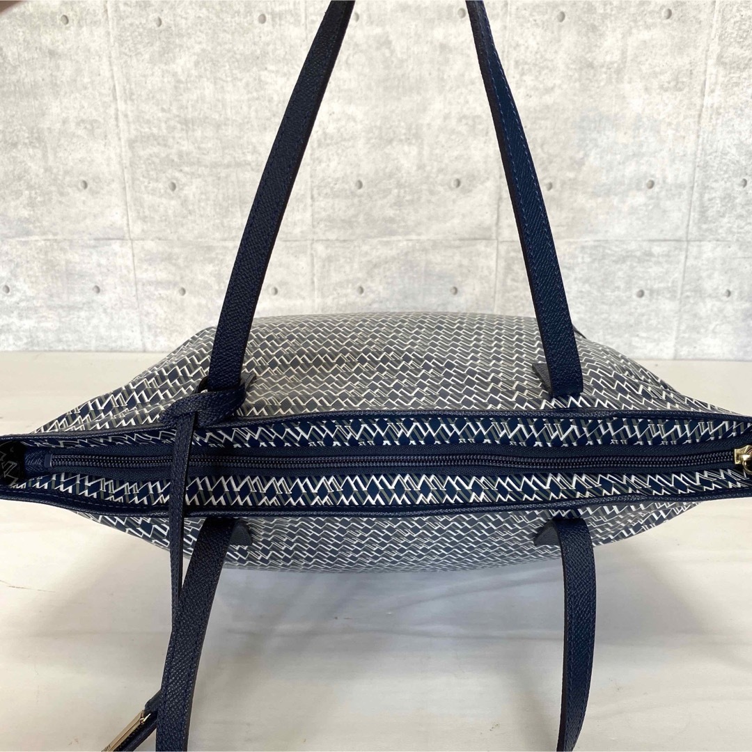 美品】WAKO 銀座和光 Wモノグラム ネイビー A4 肩掛け トートバッグ-