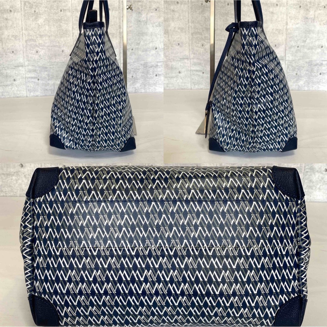 美品】WAKO 銀座和光 Wモノグラム ネイビー A4 肩掛け トートバッグ-
